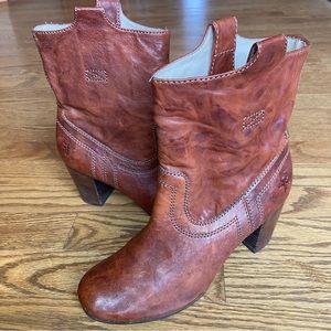 Frye Carson Mid Heel Tab Distressed Leather Boots